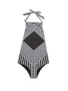 Matchesfashion.com Mary Mare - Maurice Halterneck Striped Swimsuit - Womens - Black Print