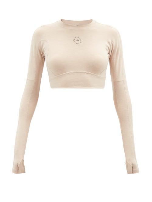 Adidas By Stella Mccartney - Round-neck Recycled-fibre Jersey Cropped Top - Womens - Light Beige