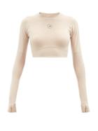 Adidas By Stella Mccartney - Round-neck Recycled-fibre Jersey Cropped Top - Womens - Light Beige