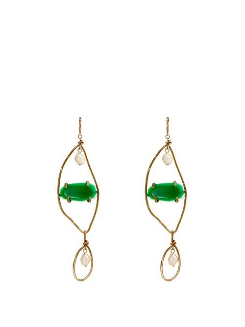 Matchesfashion.com Marni - Stone Embellished Faux Pearl Drop Earrings - Womens - Green
