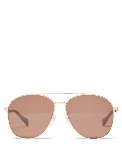 Gucci - Aviator Metal Sunglasses - Womens - Brown Gold