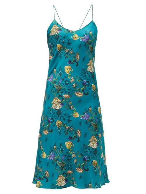 Matchesfashion.com Adriana Iglesias - Jadi Floral Print Silk Blend Satin Slip Dress - Womens - Blue Multi