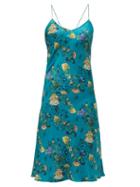 Matchesfashion.com Adriana Iglesias - Jadi Floral Print Silk Blend Satin Slip Dress - Womens - Blue Multi