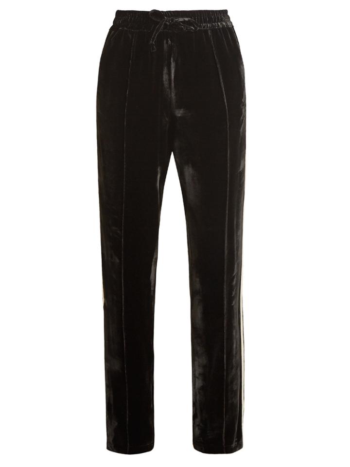 Serena Bute Contrast-striped Straight-leg Velvet Trousers