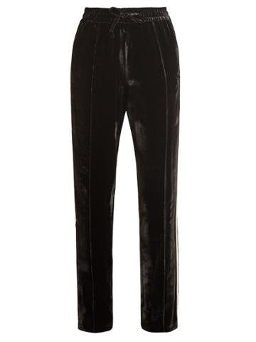 Serena Bute Contrast-striped Straight-leg Velvet Trousers