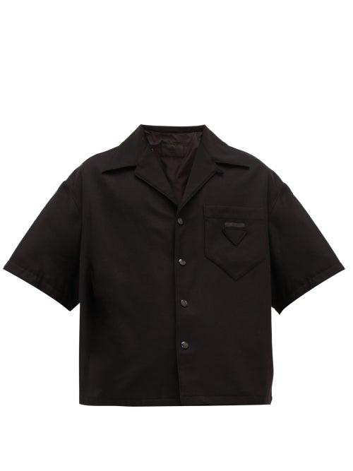 Matchesfashion.com Prada - Logo Appliqu Virgin Wool Blend Bowling Shirt - Mens - Black