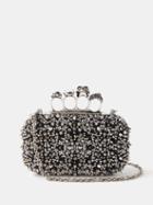 Alexander Mcqueen - Skull Four-ring Studded Crystal Clutch Bag - Womens - Black Silver