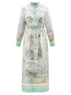 Gucci - Tiger-print Silk-twill Midi Dress - Womens - Green Multi