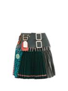 Matchesfashion.com Chopova Lowena - Leather Panel Recycled Wool Blend Skirt - Womens - Green