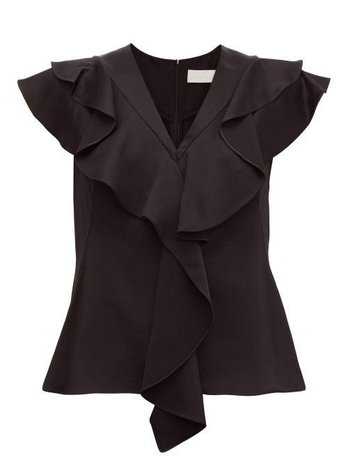 Matchesfashion.com Peter Pilotto - Frill-trim Satin-crepe Top - Womens - Black