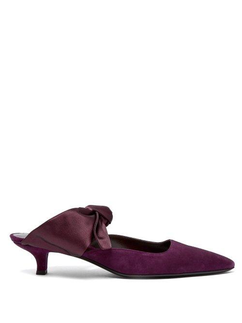 Matchesfashion.com The Row - Coco Bow Embellished Suede Mules - Womens - Burgundy