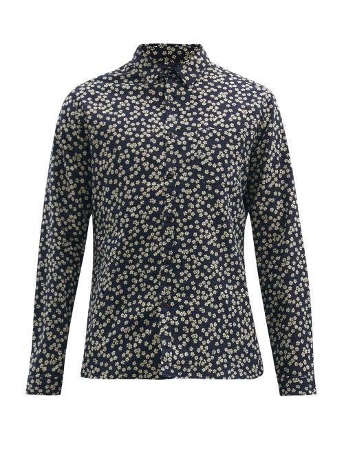 Matchesfashion.com Oliver Spencer - New York Special Floral-print Cotton-poplin Shirt - Mens - Navy