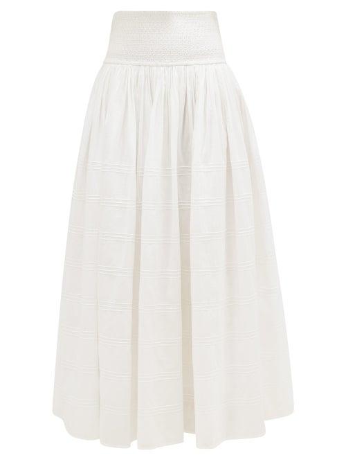 Matchesfashion.com Anaak - Orai Smocked Cotton-blend Maxi Skirt - Womens - White