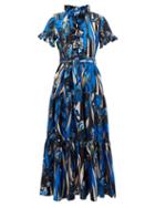 Matchesfashion.com La Doublej - Long And Sassy Ruffled Floral-print Dress - Womens - Blue Multi