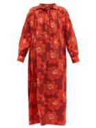 Matchesfashion.com Dodo Bar Or - Vyan Floral Print Cotton Midi Dress - Womens - Burgundy Print