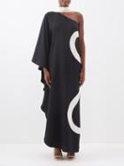 Taller Marmo - Ubud Serpente One-shoulder Wave-print Crepe Dress - Womens - Black