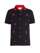 Matchesfashion.com Gucci - Embroidered Stretch Cotton Blend Piqu Polo Shirt - Mens - Navy