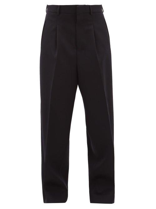 Matchesfashion.com Ami - Wide Leg Pleated Wool Twill Trousers - Womens - Navy