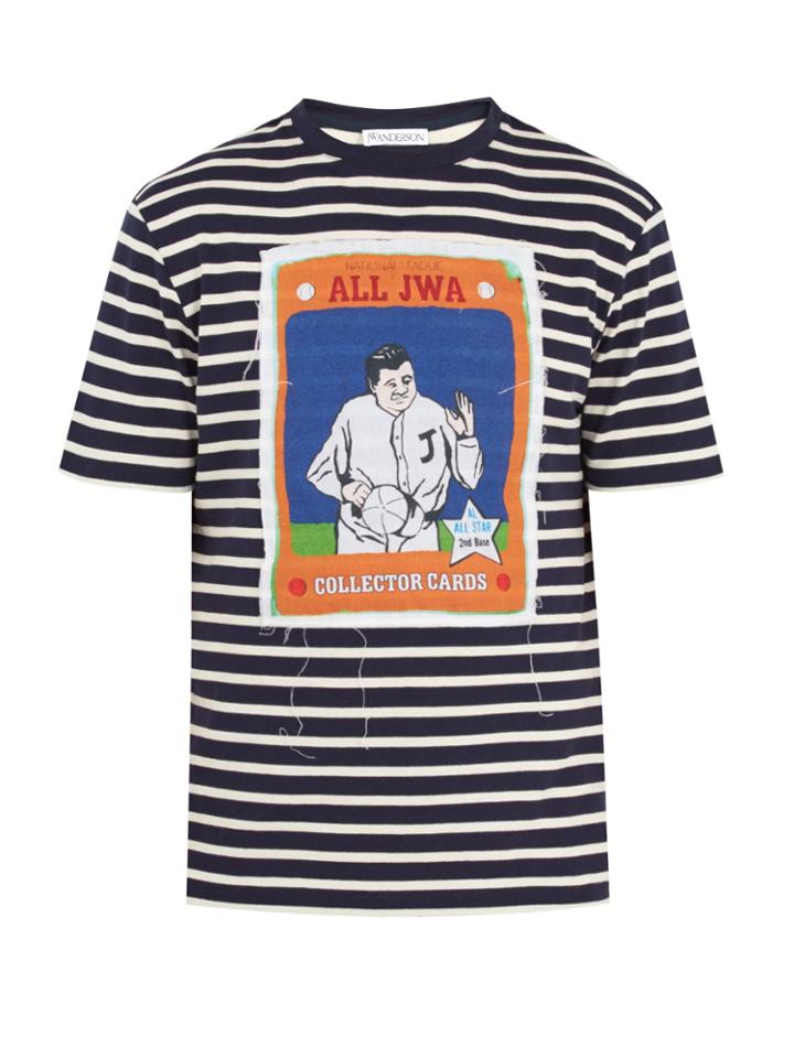 Jw Anderson Baseball Card-appliqu Striped Cotton T-shirt