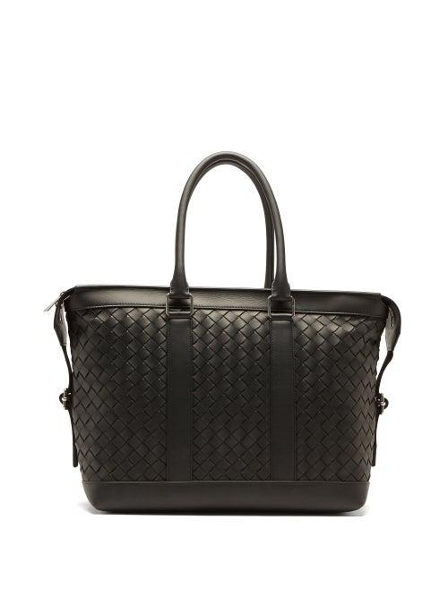Mens Bags Bottega Veneta - Intrecciato-woven Hydrology-leather Tote Bag - Mens - Black
