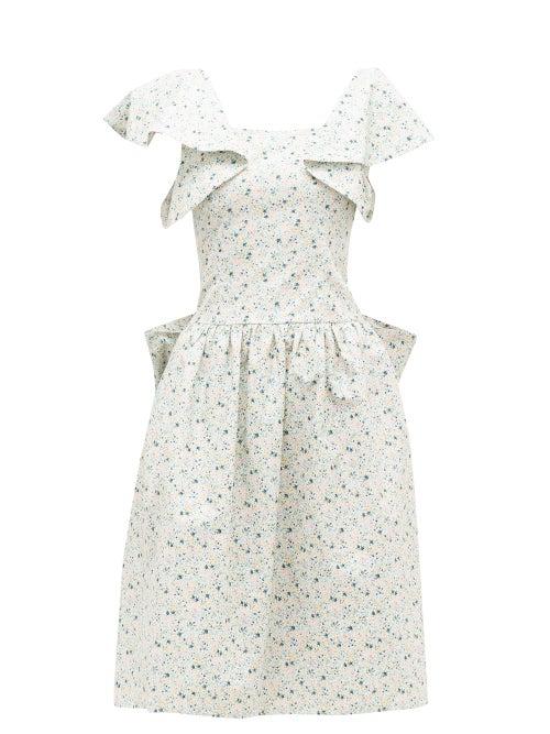 Matchesfashion.com Batsheva - Bow-back Floral-print Cotton-poplin Dress - Womens - Blue Multi