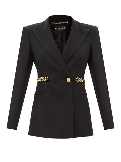 Versace - Chain-embellished Single-breasted Twill Blazer - Womens - Black