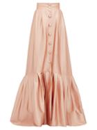 Matchesfashion.com Luisa Beccaria - Pleated Hem Buttoned Satin Skirt - Womens - Light Pink