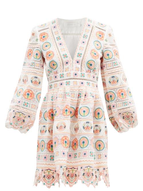Matchesfashion.com Zimmermann - Brighton Broderie-anglaise Cotton Mini Dress - Womens - Orange Print