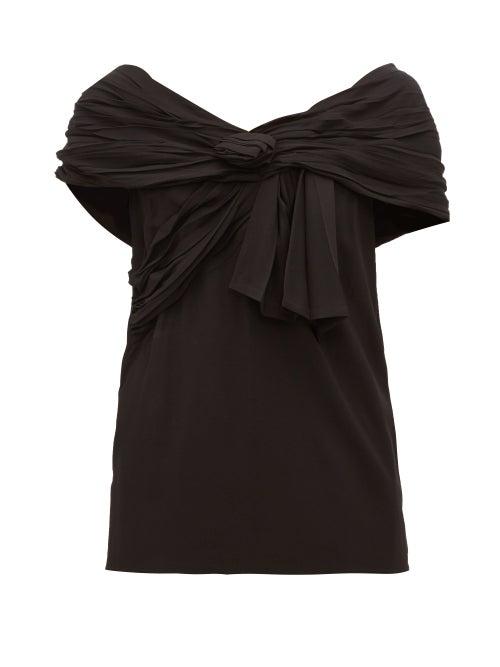 Matchesfashion.com Prada - Draped Off The Shoulder Crepe Top - Womens - Black