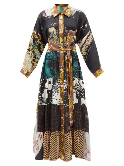 Rianna + Nina - Buttoned Vintage Patchwork Silk Maxi Dress - Womens - Multi