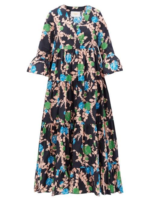 Matchesfashion.com La Doublej - Jennifer Jane Floral-print Cotton-poplin Dress - Womens - Black Print