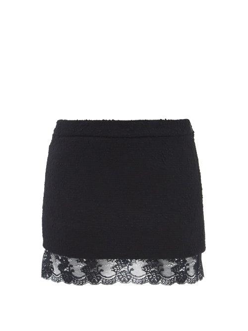 Saint Laurent - Lace-trim Tweed-boucl Mini Skirt - Womens - Black