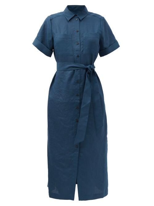 Matchesfashion.com Cefinn - Lexi Belted Canvas Shirt Dress - Womens - Dark Blue