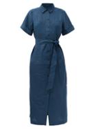 Matchesfashion.com Cefinn - Lexi Belted Canvas Shirt Dress - Womens - Dark Blue