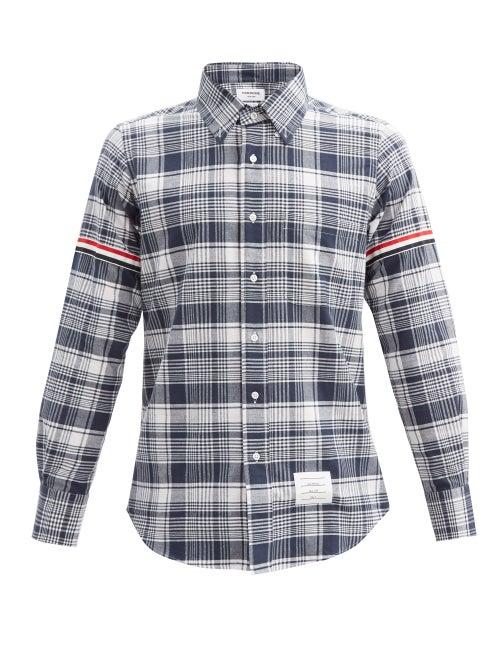 Thom Browne - Tricolour-trim Checked Cotton Shirt - Mens - Navy