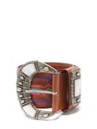 Matchesfashion.com Etro - Mother-of-pearl Inlay Embroidered-leather Belt - Womens - Tan Multi