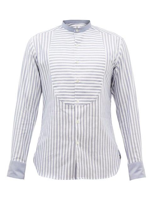 Sbline - Bunny Pleated-bib Striped Cotton-poplin Shirt - Mens - Blue White
