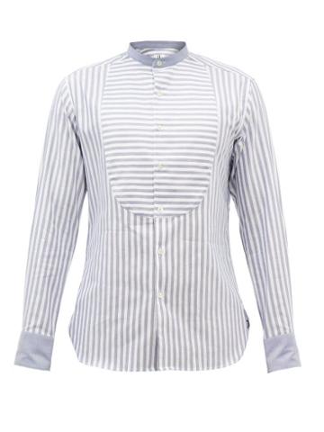 Sbline - Bunny Pleated-bib Striped Cotton-poplin Shirt - Mens - Blue White