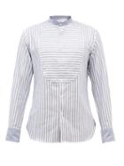 Sbline - Bunny Pleated-bib Striped Cotton-poplin Shirt - Mens - Blue White
