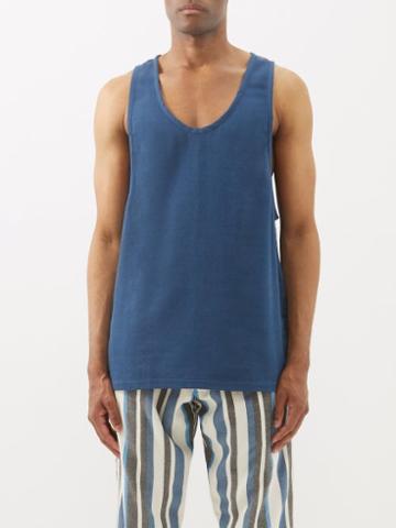 Marrakshi Life - Longline Cotton Tank Top - Mens - Blue