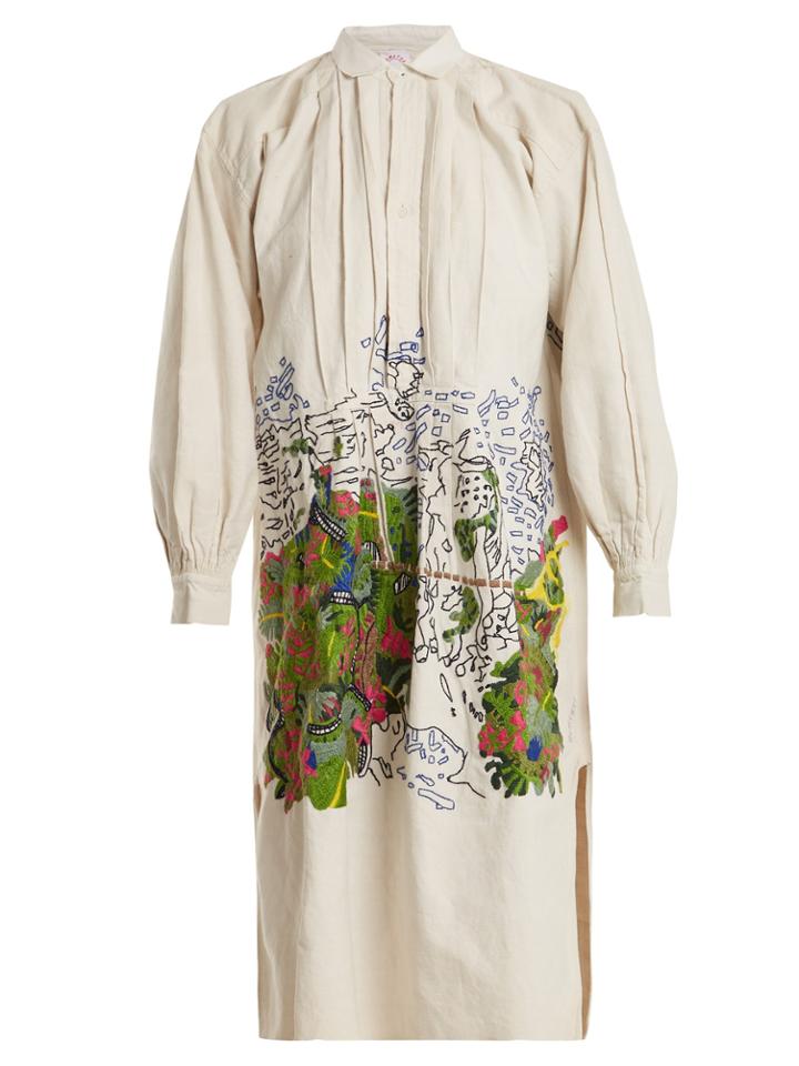 Kilometre Paris Costa Careyes Embroidered Linen Shirtdress