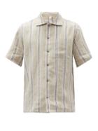 Matchesfashion.com Another Aspect - Striped Linen Short-sleeved Shirt - Mens - Blue Beige