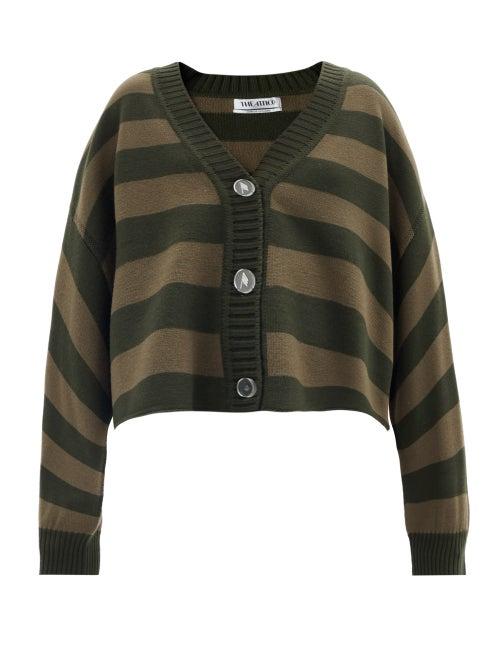 Matchesfashion.com The Attico - V-neck Striped Merino-wool Cardigan - Womens - Green Stripe