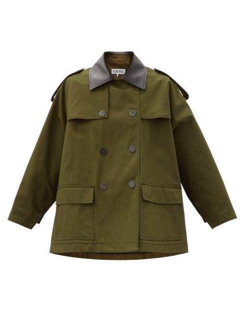 Matchesfashion.com Loewe - Leather-trimmed Cotton-twill Jacket - Womens - Khaki