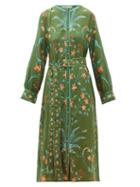 Matchesfashion.com D'ascoli - Jahan Floral Print Tie Waist Silk Dress - Womens - Green Multi