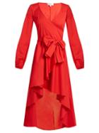 Matchesfashion.com Caroline Constas - Lena Asymmetric Hem Cotton Blend Wrap Dress - Womens - Red