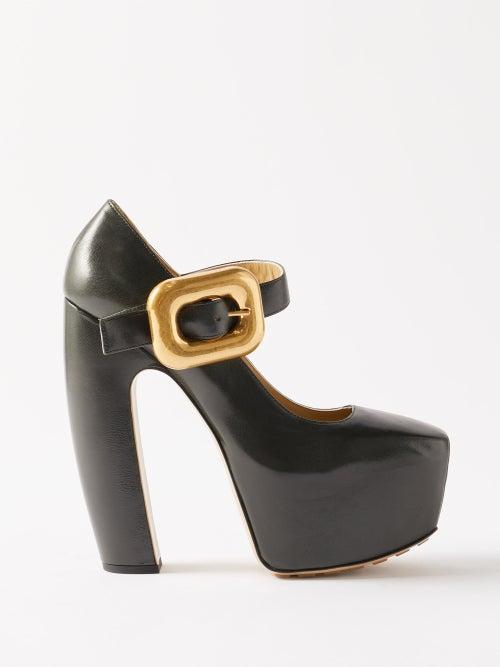 Bottega Veneta - Mostra Leather Platform Pumps - Womens - Dark Green