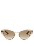 Matchesfashion.com Gucci - Striped Cat Eye Metal Sunglasses - Womens - Ivory Multi