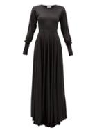 Matchesfashion.com Lemaire - Pleated Sleeve Bias Cut Modal Jersey Maxi Dress - Womens - Black