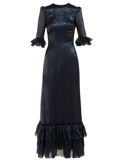 Matchesfashion.com The Vampire's Wife - Cinderella Ruffle Trimmed Silk Blend Dress - Womens - Navy